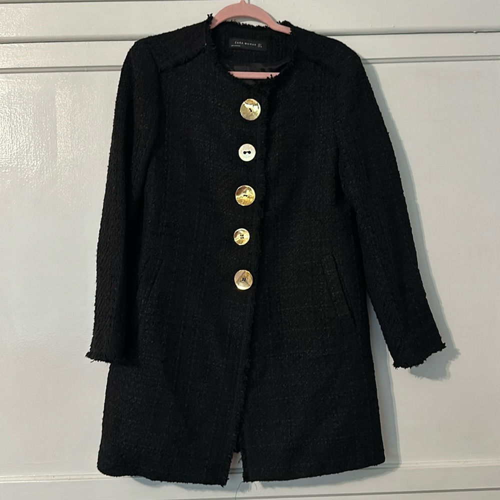 Zara tweed gold button mid length jacket
